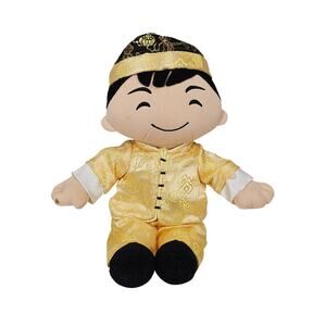 GOLDEN BEAR CO. UNIQUE ASIAN-INSPIRED PLUSH DOLL – 9" – GOLD SATIN OUTFIT